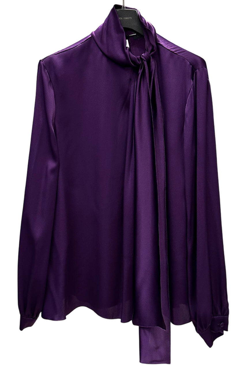 SATIN POLO SHIRT WITH LAVALLIERE COLLAR