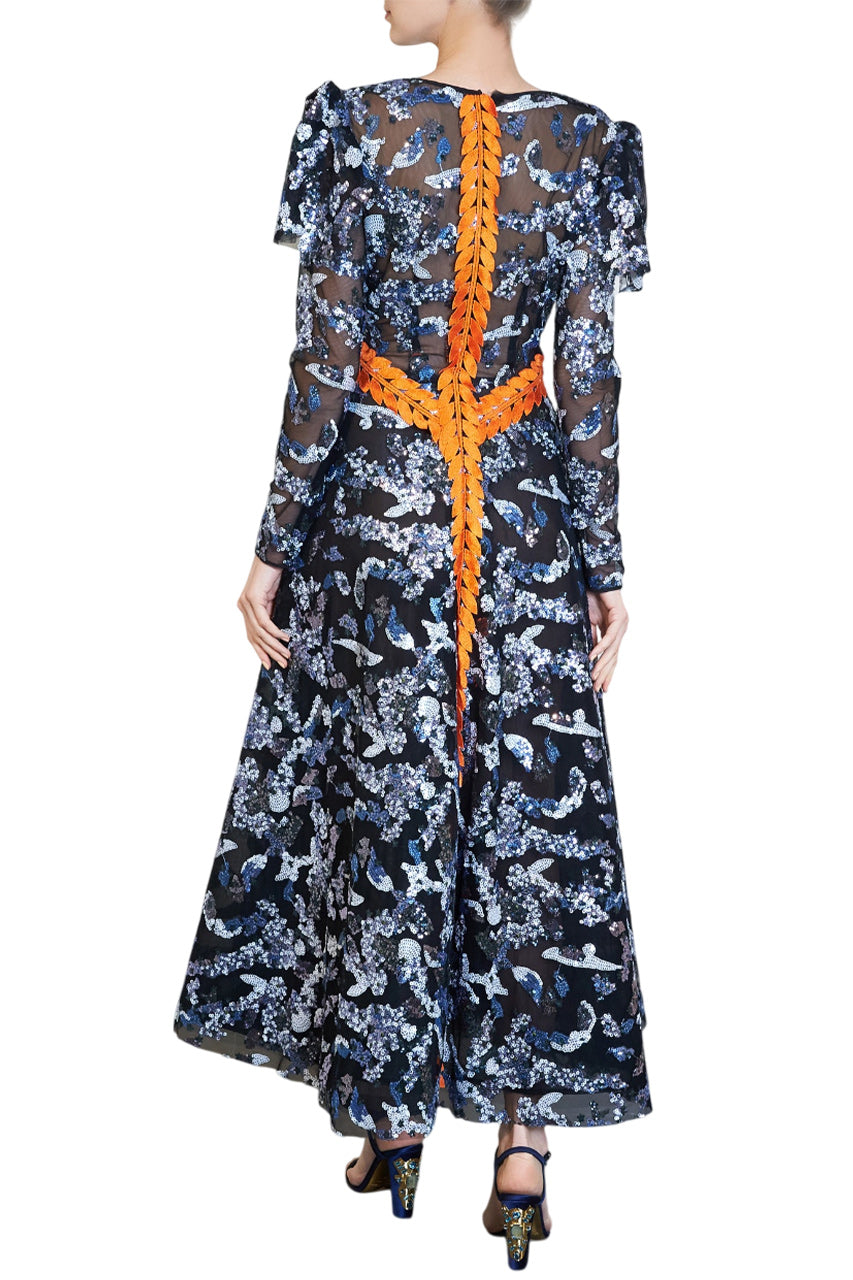 SEQUIN EMBROIDERED LONG SLEEVE GOWN