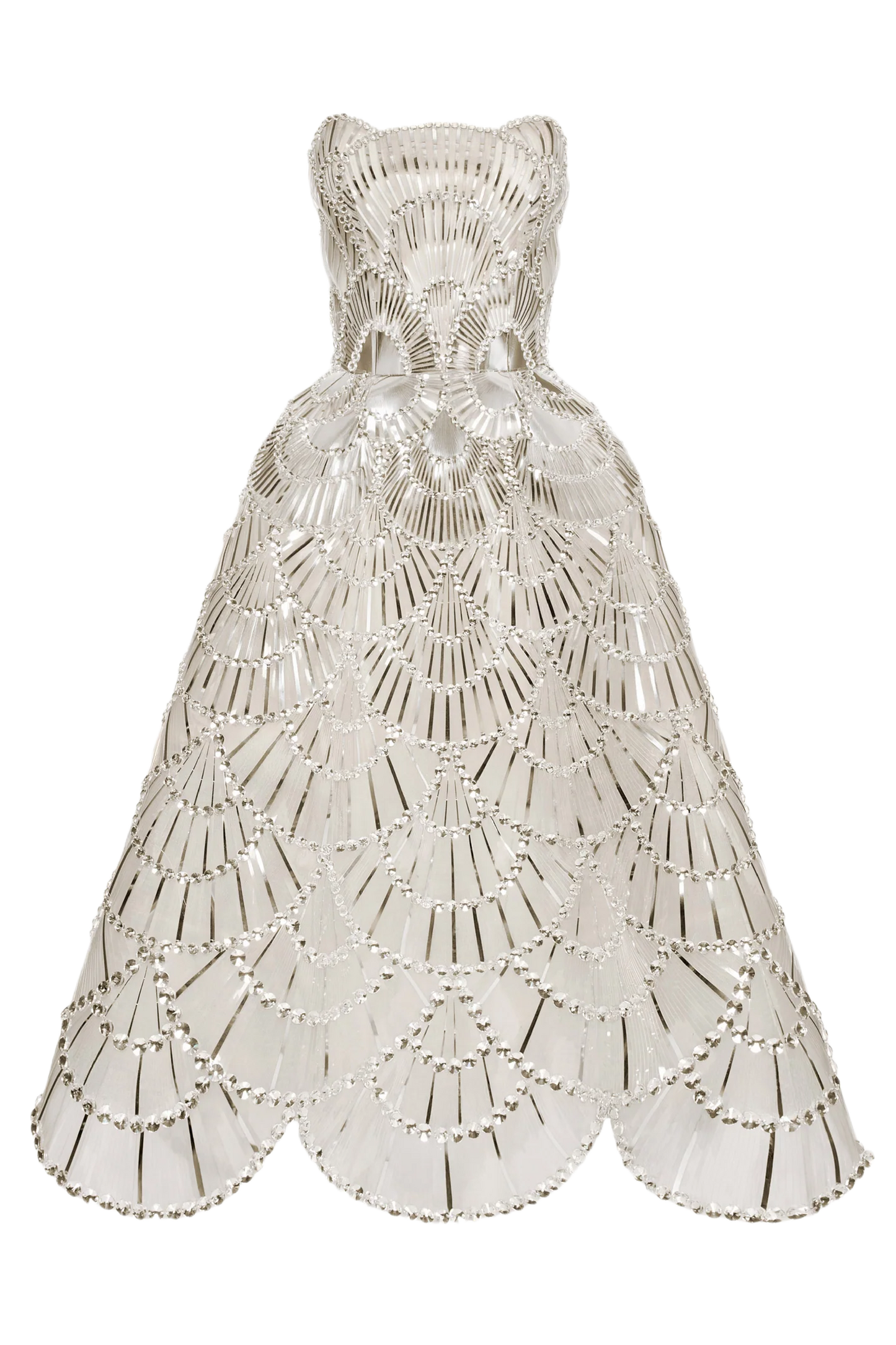 SEQUIN & CRYSTAL SCALLOP EMBROIDERED GOWN