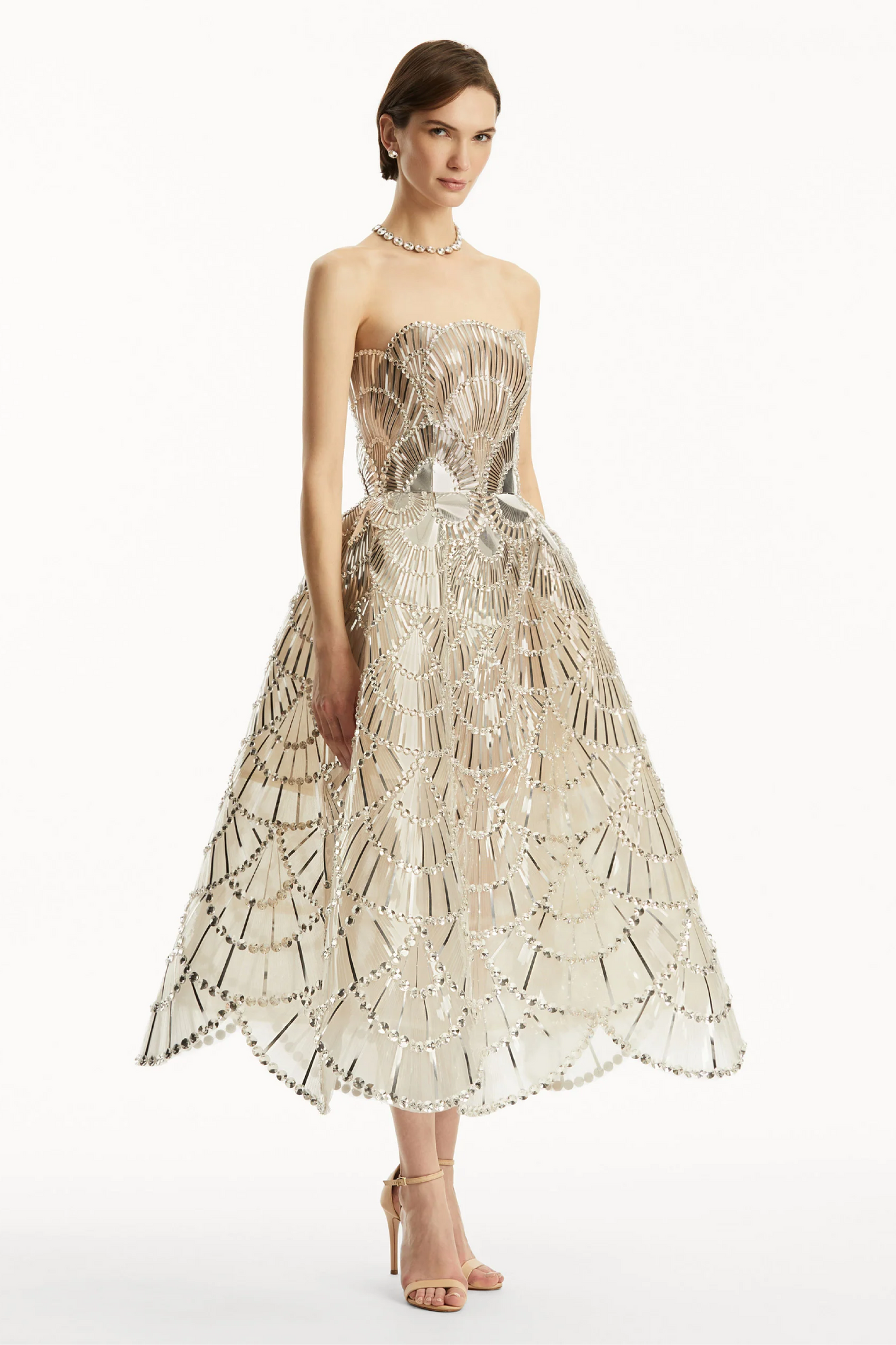 SEQUIN & CRYSTAL SCALLOP EMBROIDERED GOWN