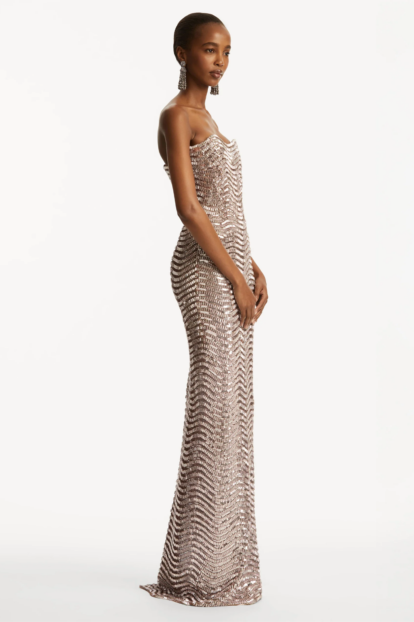 SEQUIN & CRYSTAL WAVE EMBROIDERED GOWN