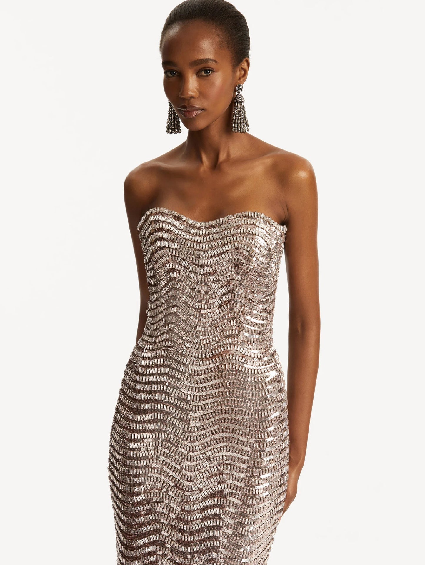 SEQUIN & CRYSTAL WAVE EMBROIDERED GOWN