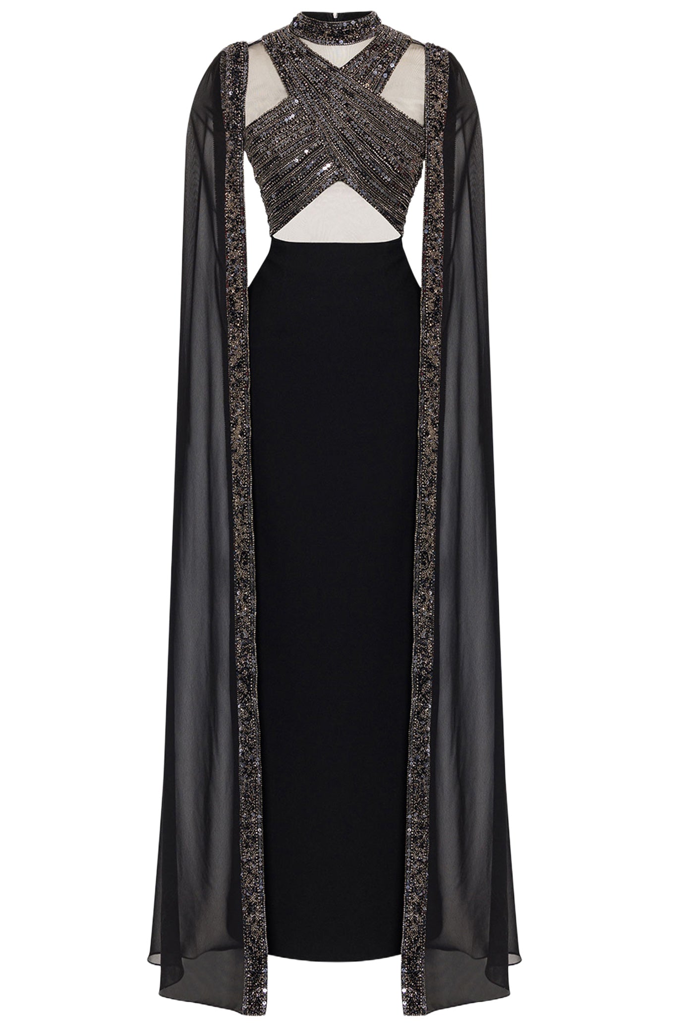 SEQUINED CROSS BODY GOWN