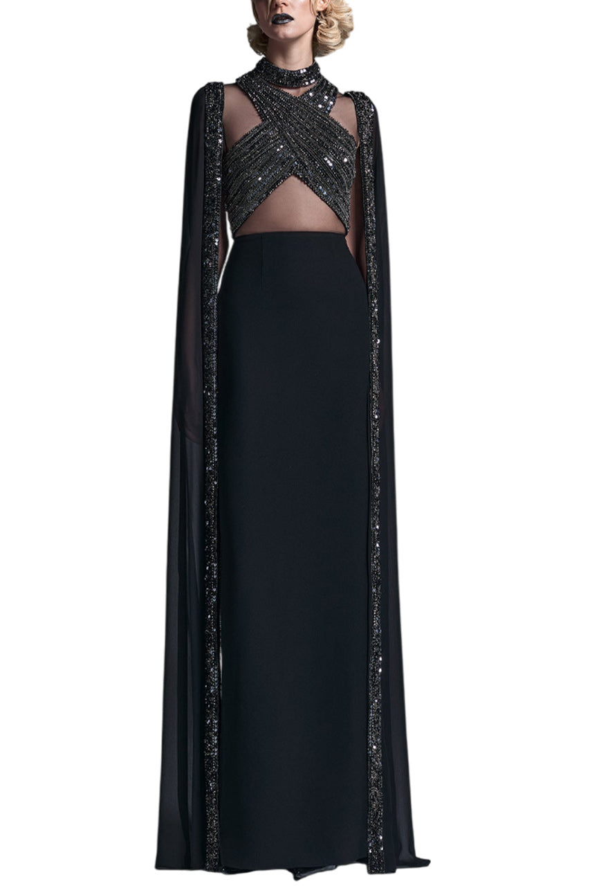 SEQUINED CROSS BODY GOWN