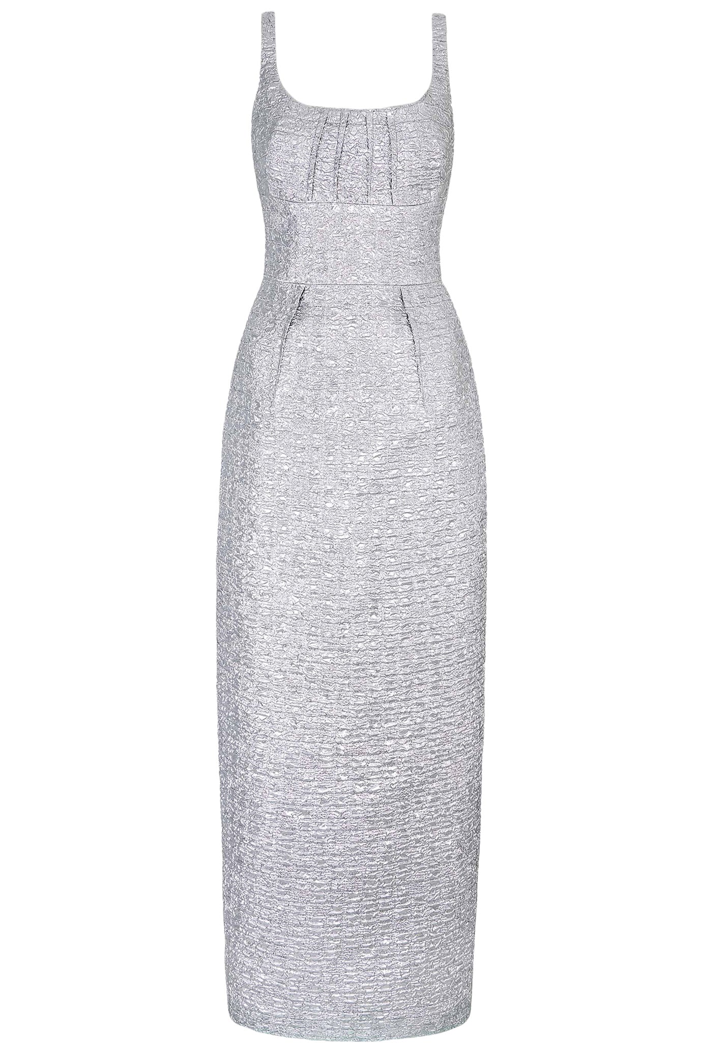 SHARON DRESS IN SILVER METALLIC SEERSUCKER