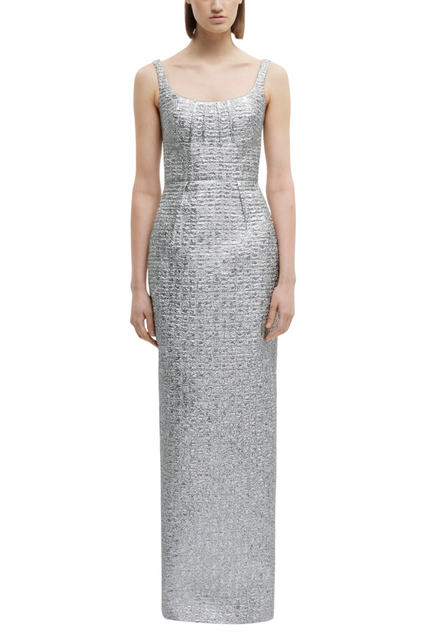 SHARON DRESS IN SILVER METALLIC SEERSUCKER