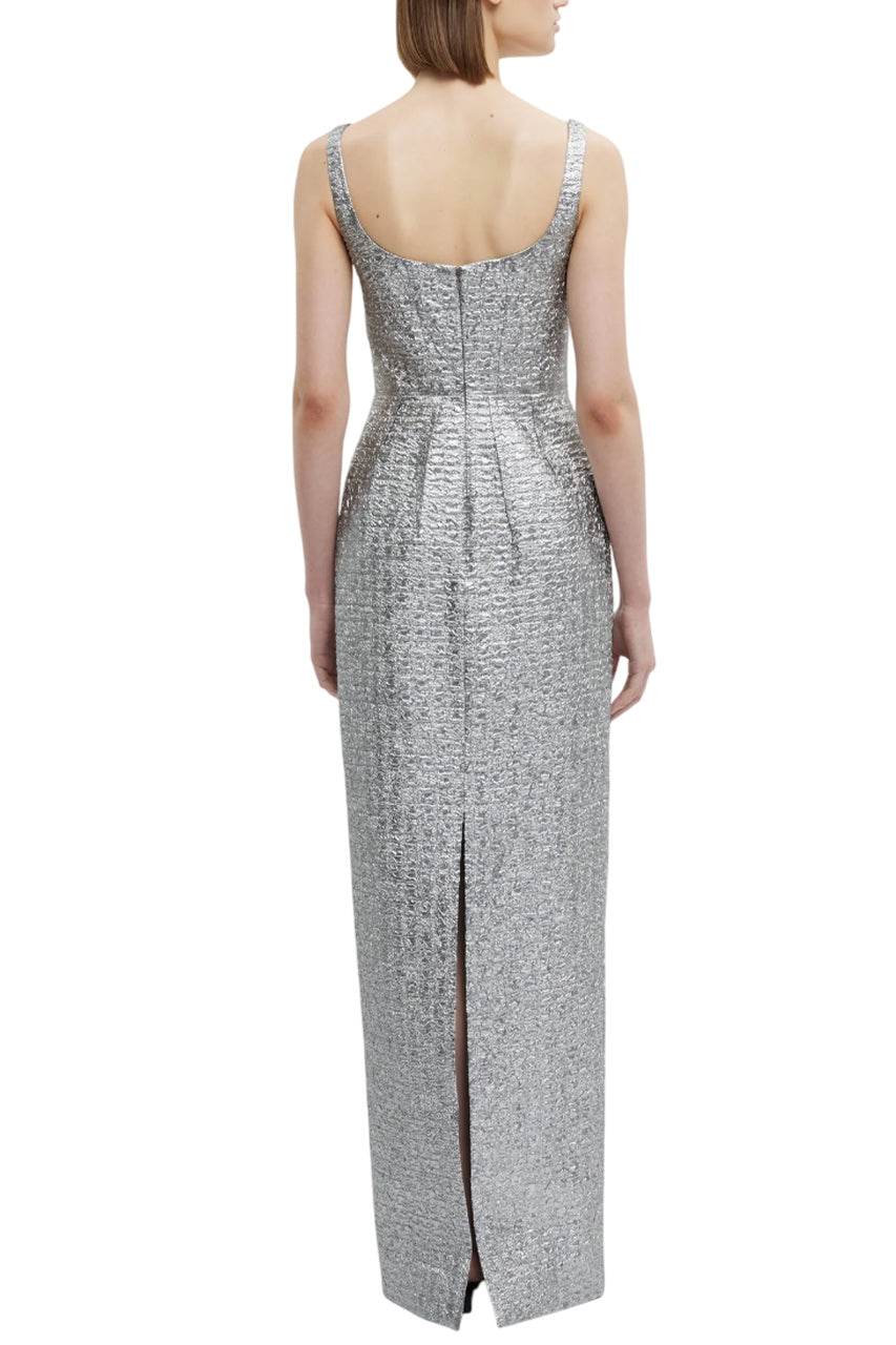SHARON DRESS IN SILVER METALLIC SEERSUCKER