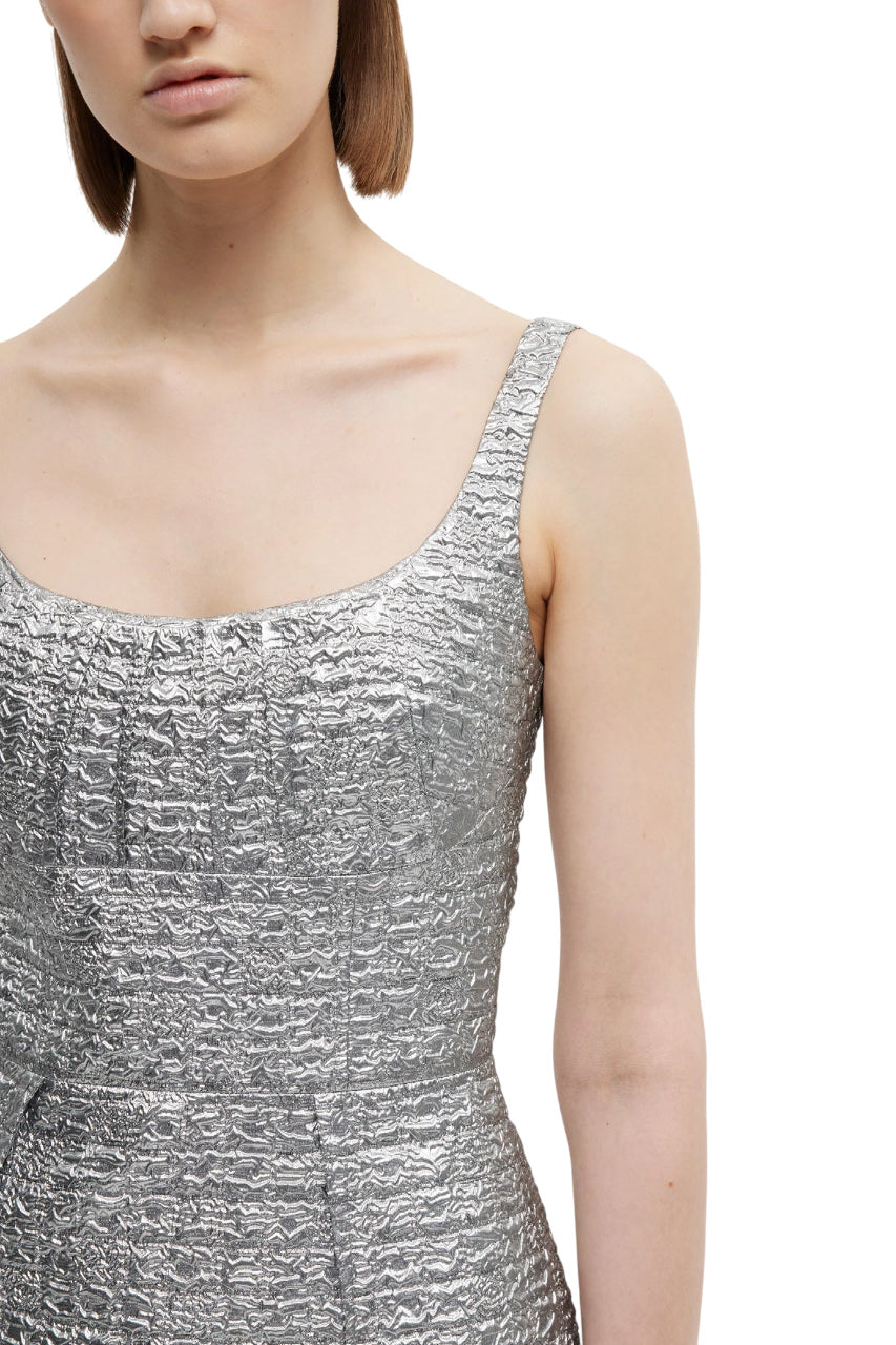 SHARON DRESS IN SILVER METALLIC SEERSUCKER
