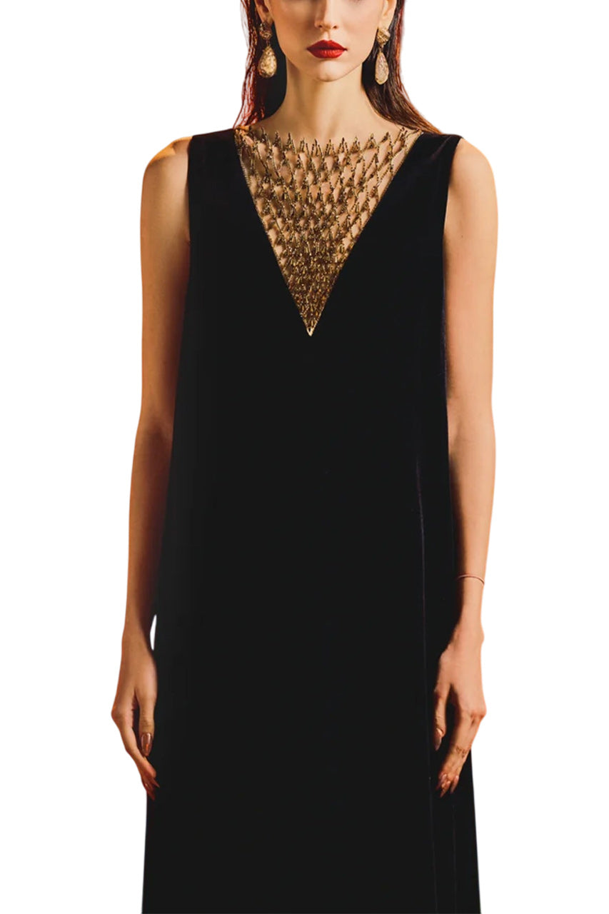 SLEEVELESS SEE-THROUGH CHEST DRESS