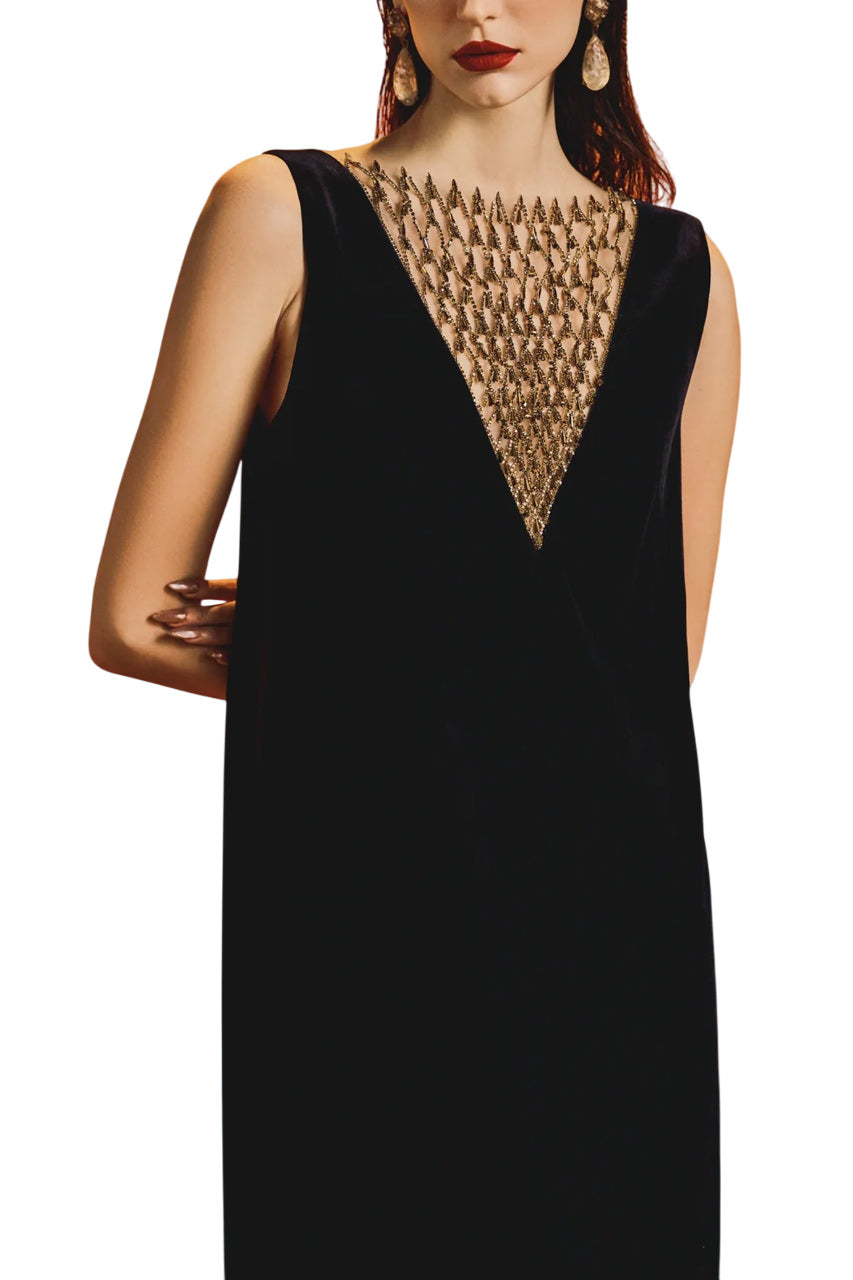 SLEEVELESS SEE-THROUGH CHEST DRESS
