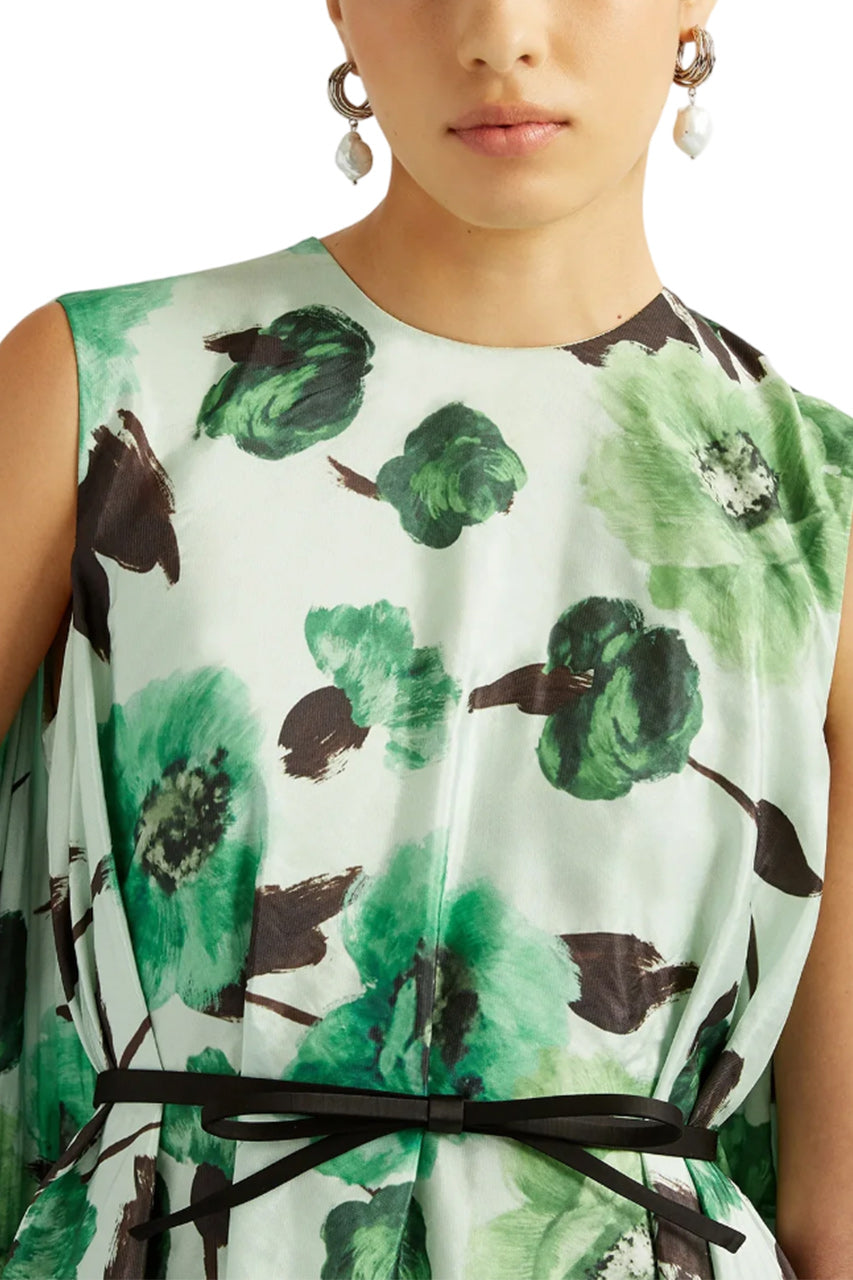 SLEEVELESS DRESS WITH CAPE DETAIL