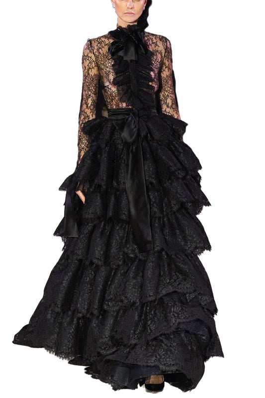 SLIMLINE RUNWAY LACE RUFFLE DRESS