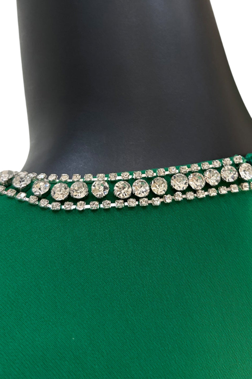 STONE ORCHID EMBELLISHED V-NECK DRESS