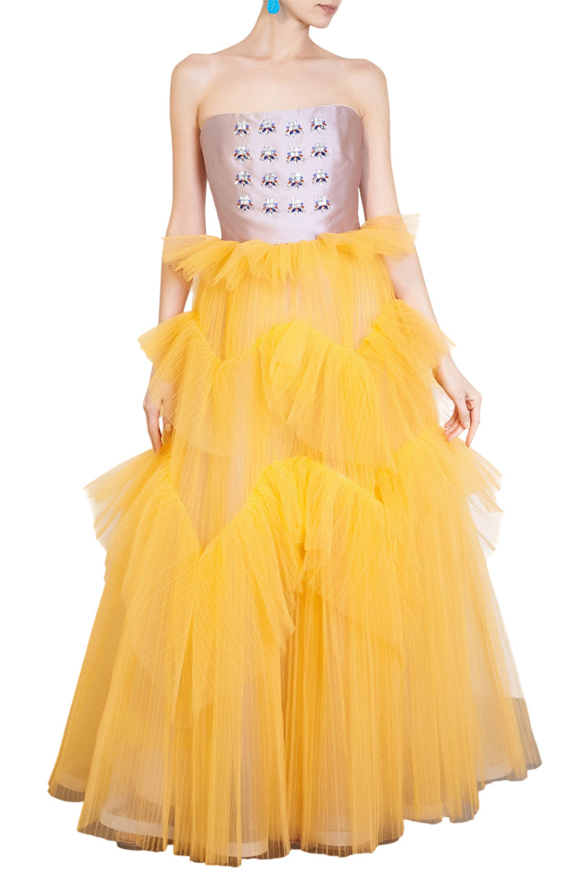 STRAPLESS JEWELED BALL GOWN
