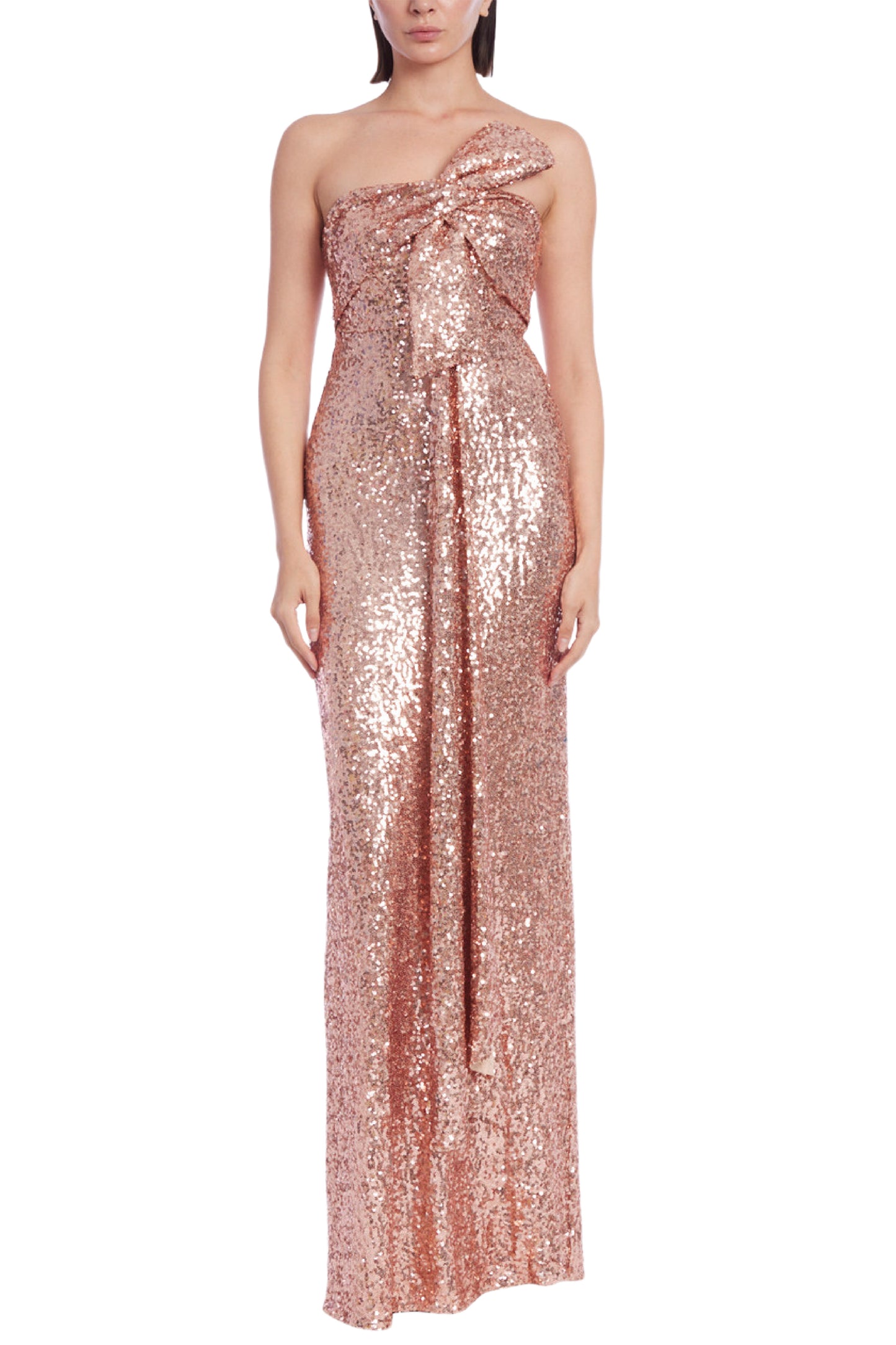 STRAPLESS SEQUINED GOWN WITH BOW