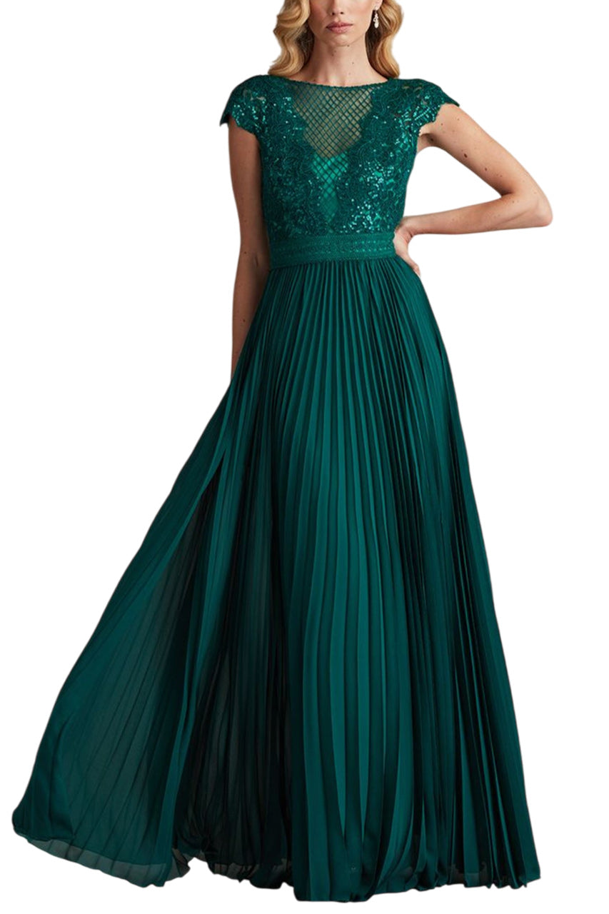 SURETTE SEQUIN EMBROIDERED & PLEATED CHIFFON GOWN