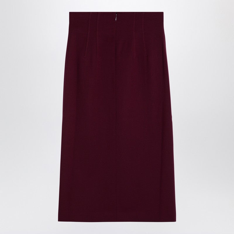 Stephanie Burgundy Wool-Blend Midi Skirt