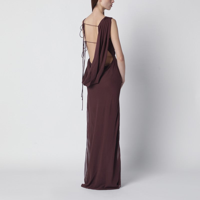 Aubergine silk-blend long dress