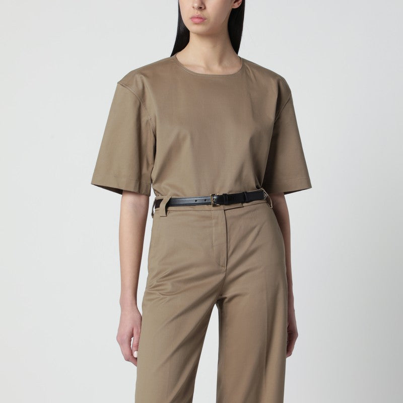 Short-sleeve cognac cotton top