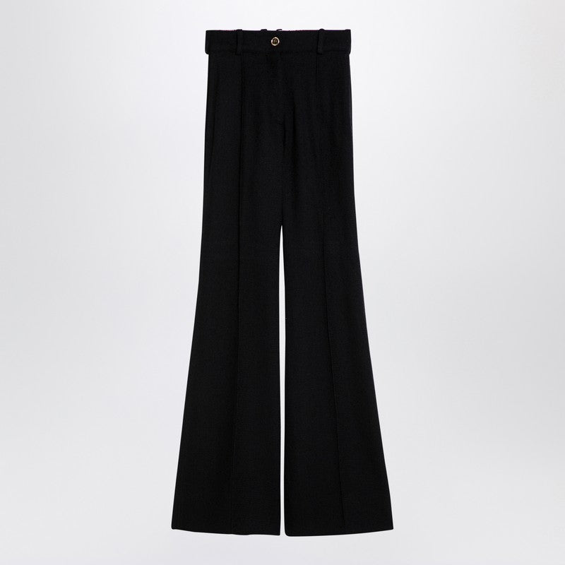 Black Wool Blend Bell-bottom Trousers