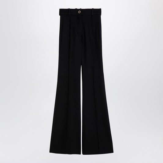 Black Wool Blend Bell-bottom Trousers
