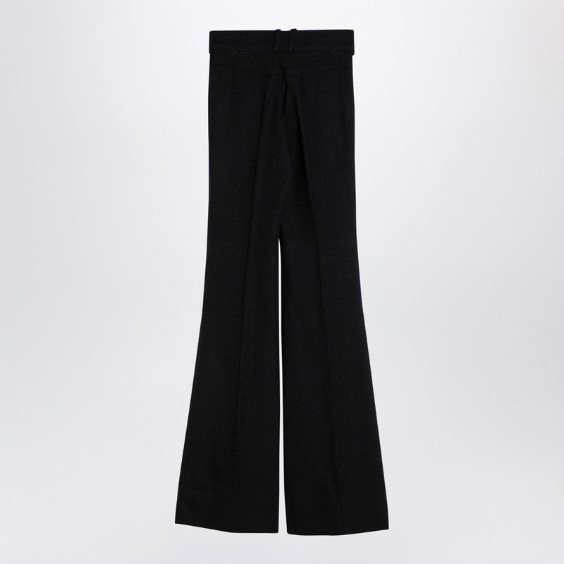 Black Wool Blend Bell-bottom Trousers