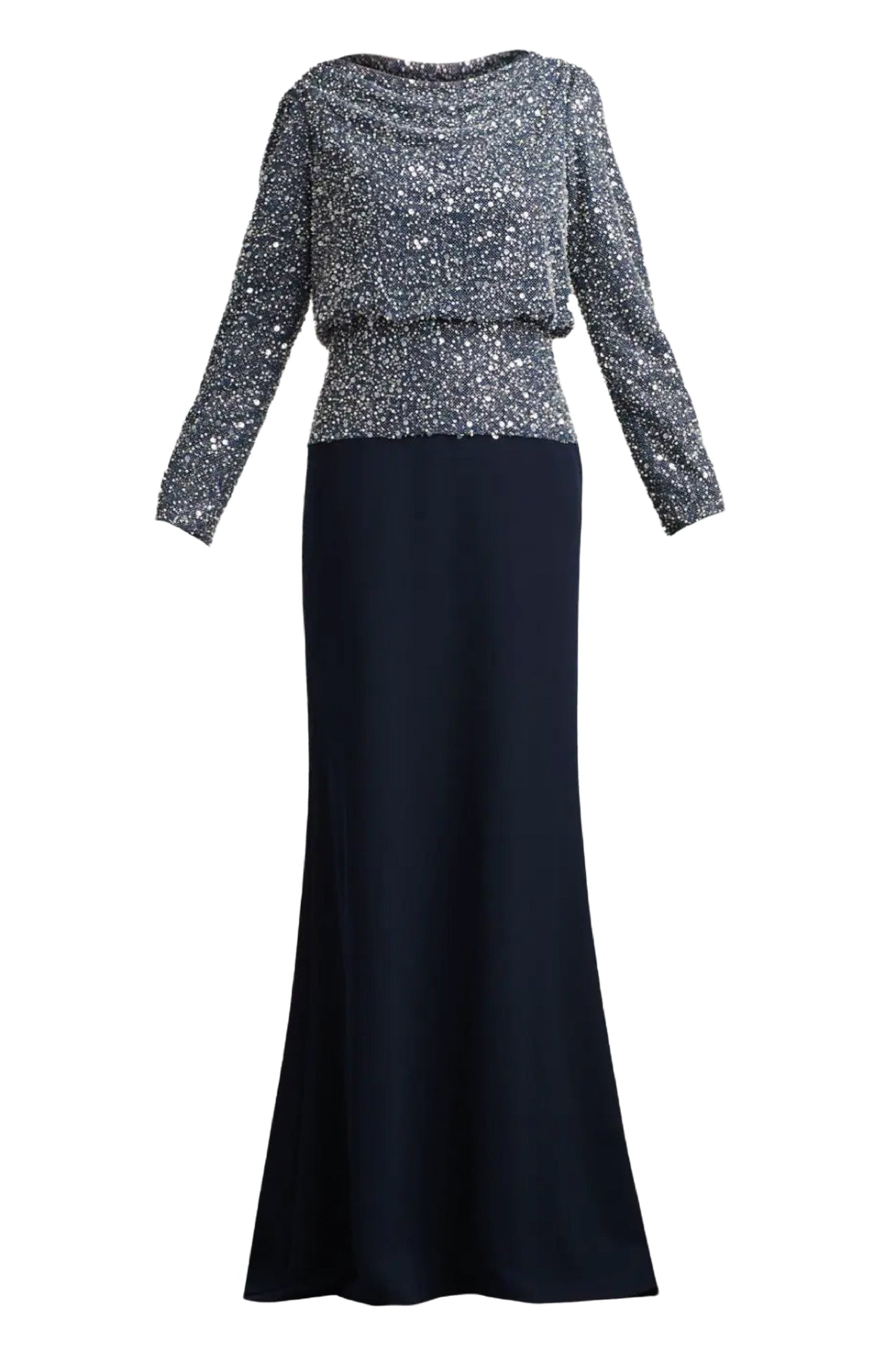 SEQUIN-EMBELLISHED PANELED GOWN