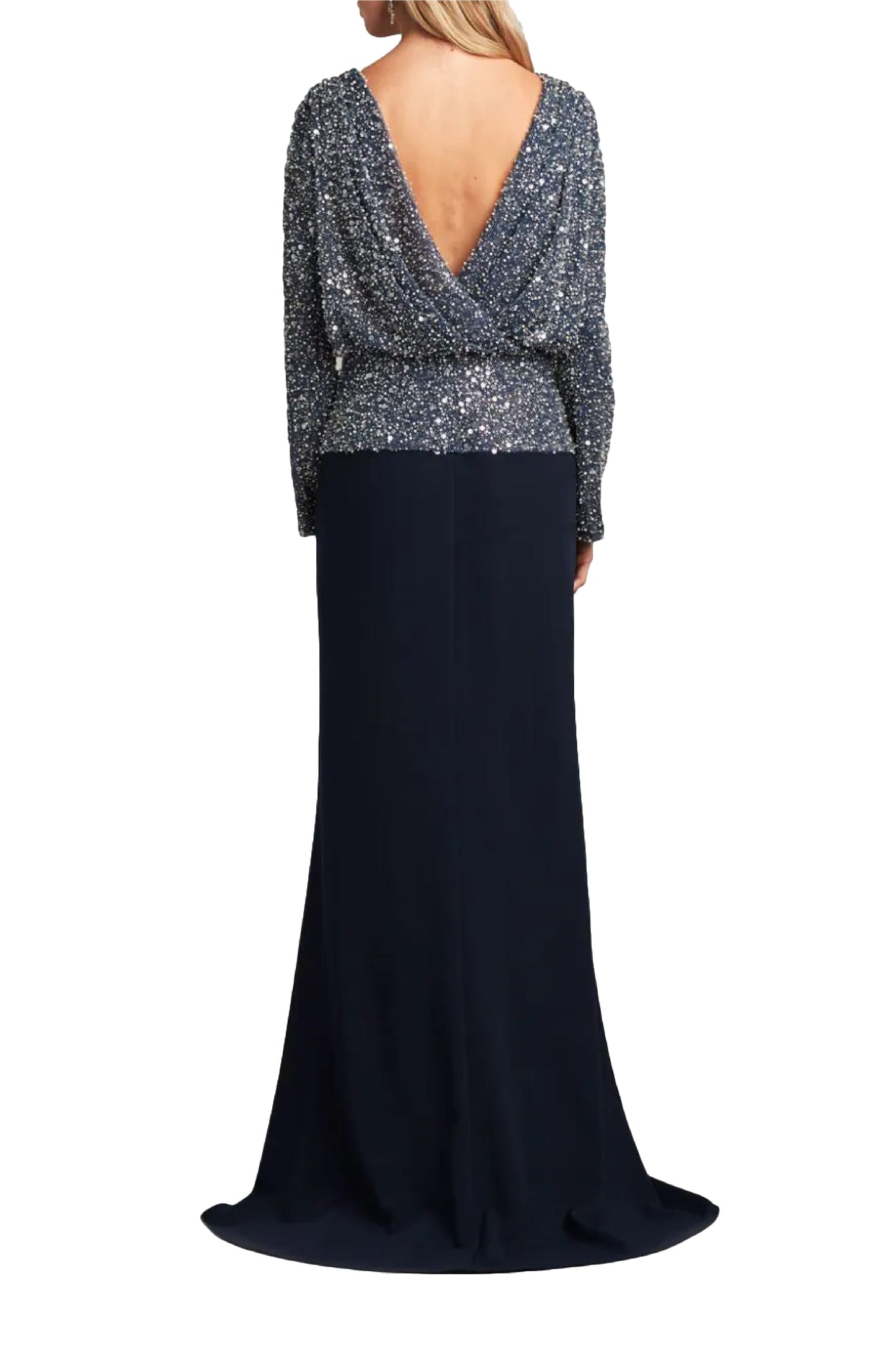 SEQUIN-EMBELLISHED PANELED GOWN