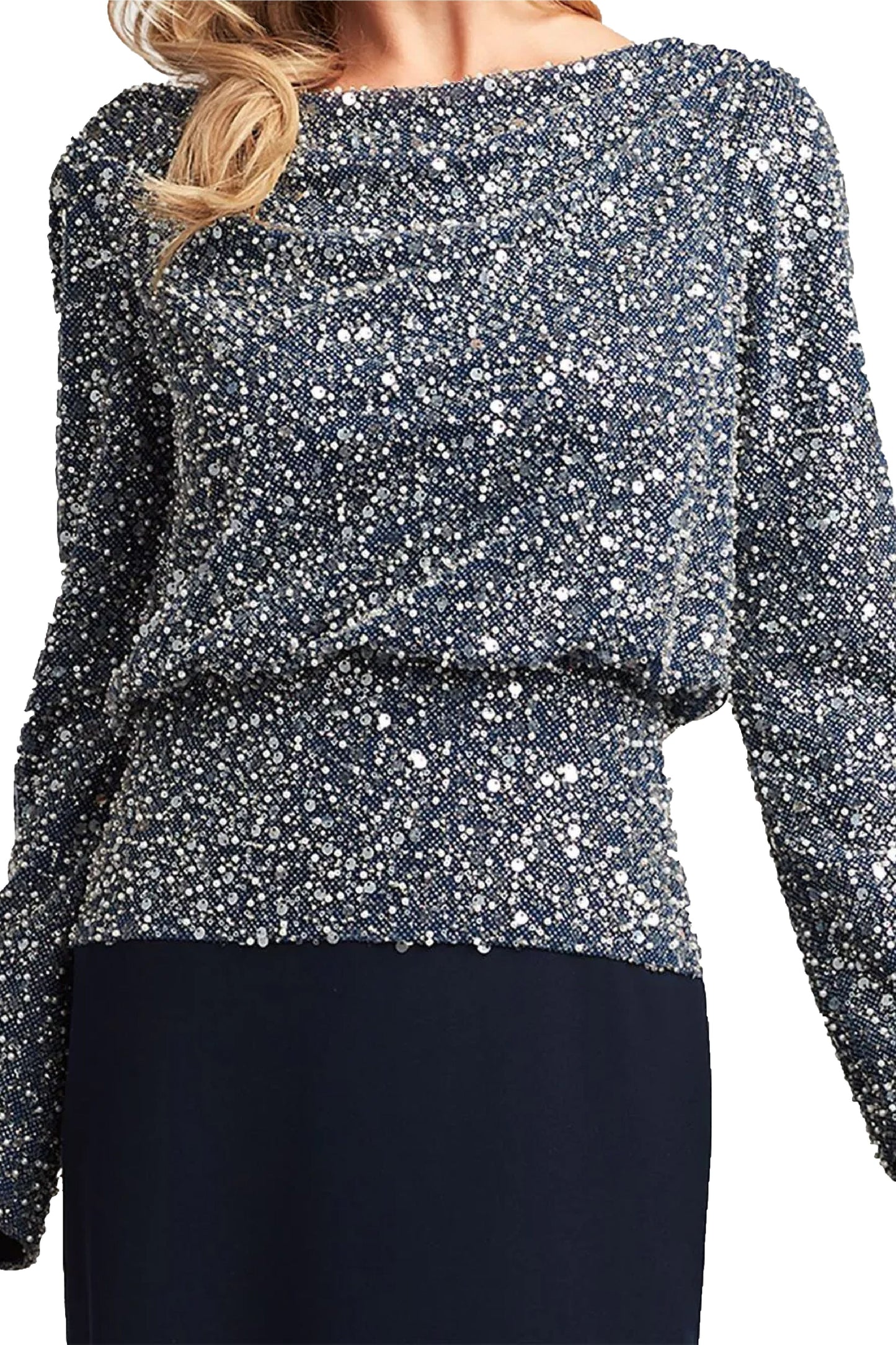 SEQUIN-EMBELLISHED PANELED GOWN