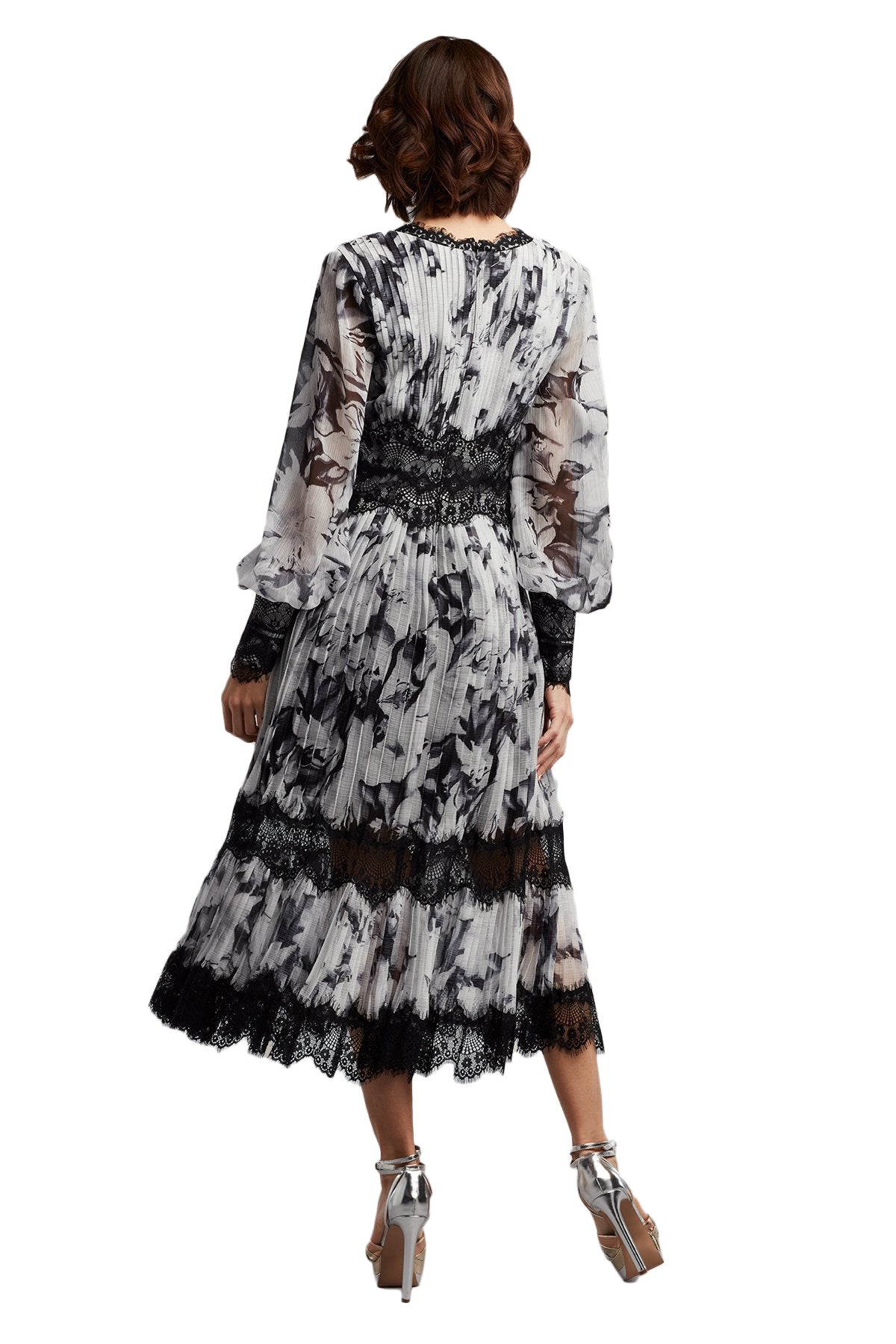 PLEATED CHIFFON MIDI DRESS