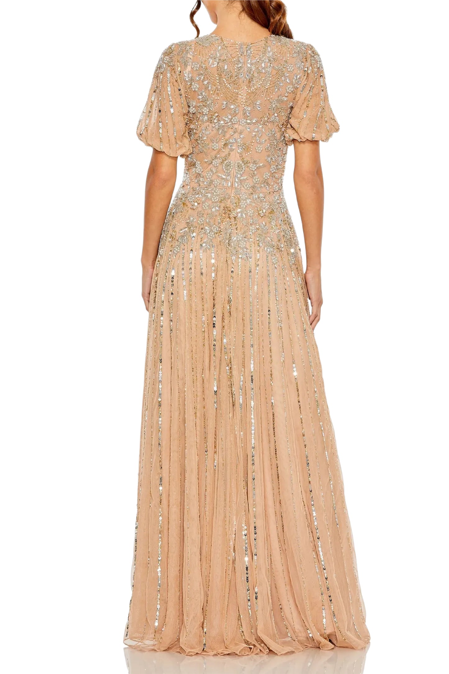 TAUPE HIGH NECK PUFF SLEEVE GOWN