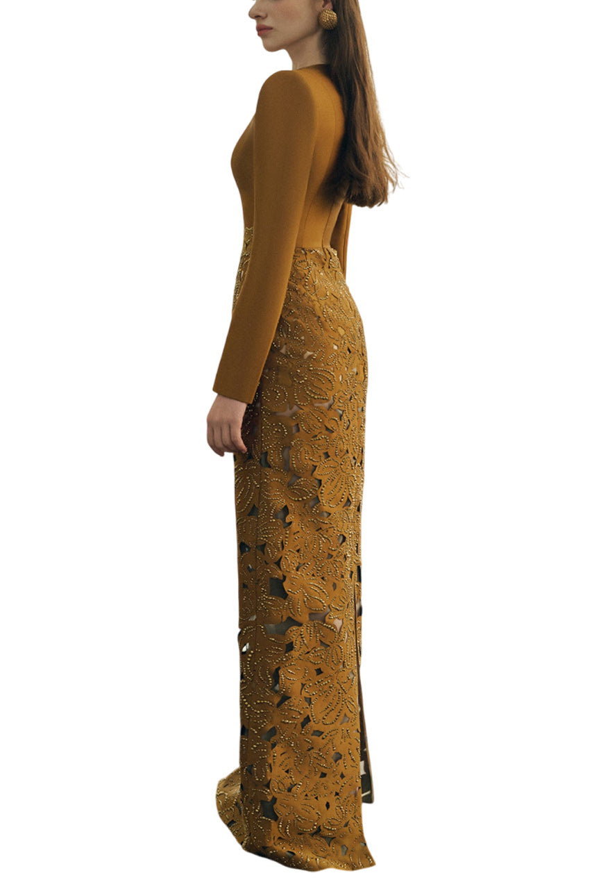 TAYLOR SHEATH FLORAL TAFFETA FLOOR LENGTH DRESS