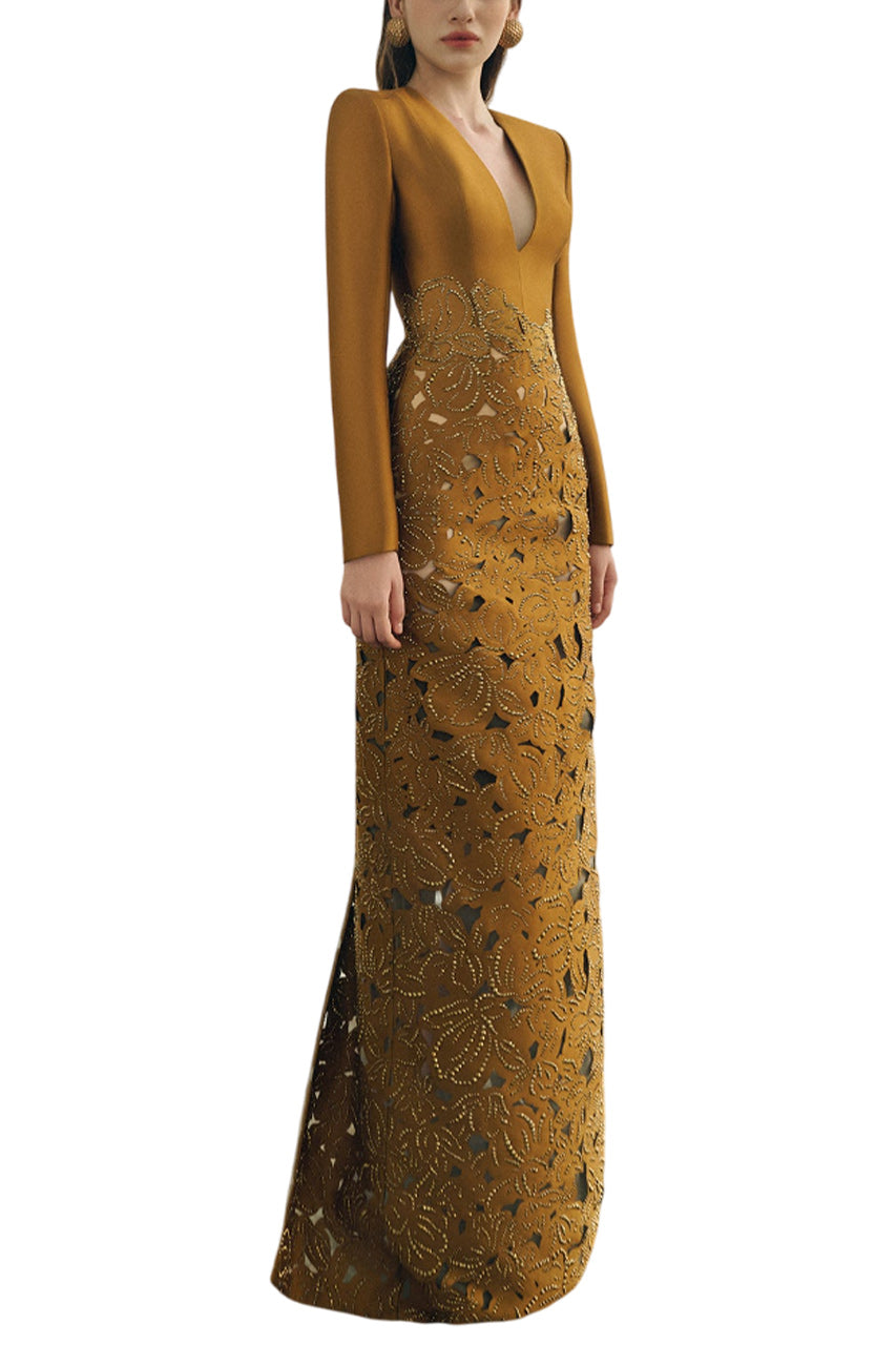 TAYLOR SHEATH FLORAL TAFFETA FLOOR LENGTH DRESS