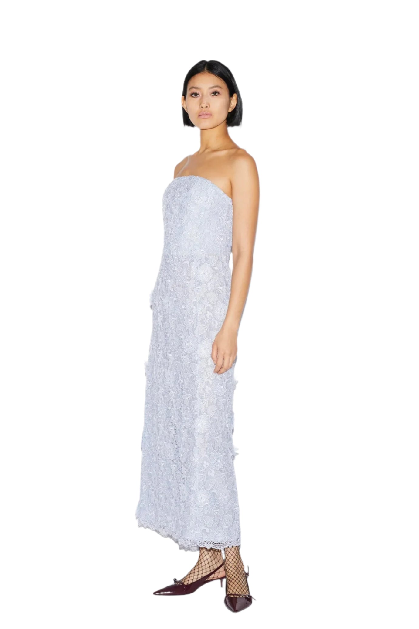 TIA DRESS DUSTY BLUE LACE