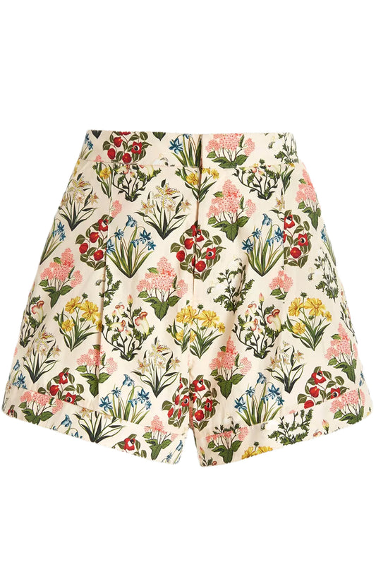 TORONJIL PLEATED FLORAL COTTON SHORTS
