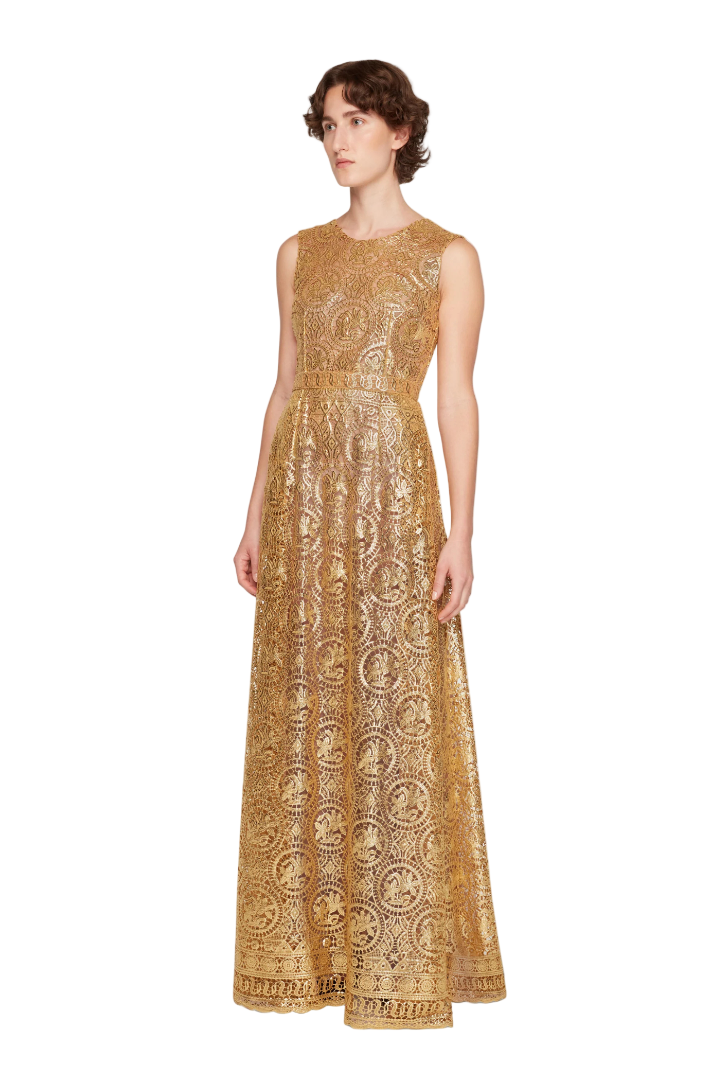 TORRES DRESS IN GOLD FOILED GUIPURE