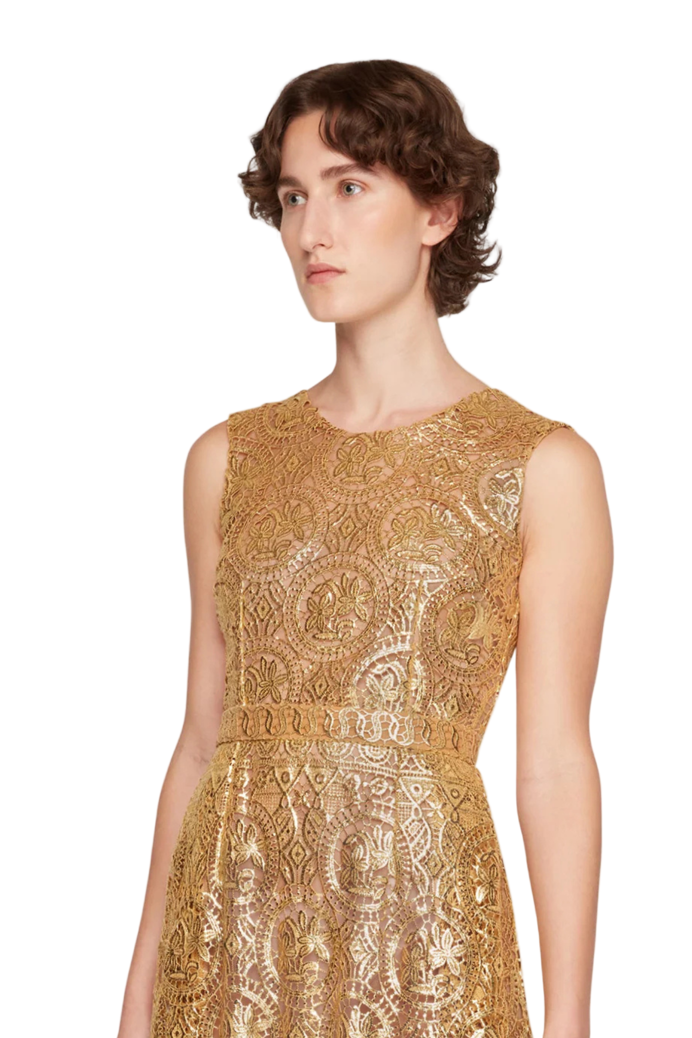 TORRES DRESS IN GOLD FOILED GUIPURE