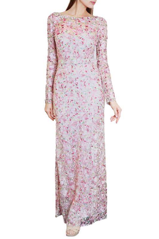 TULLE EMBROIDERED SHEATH MAXI DRESS