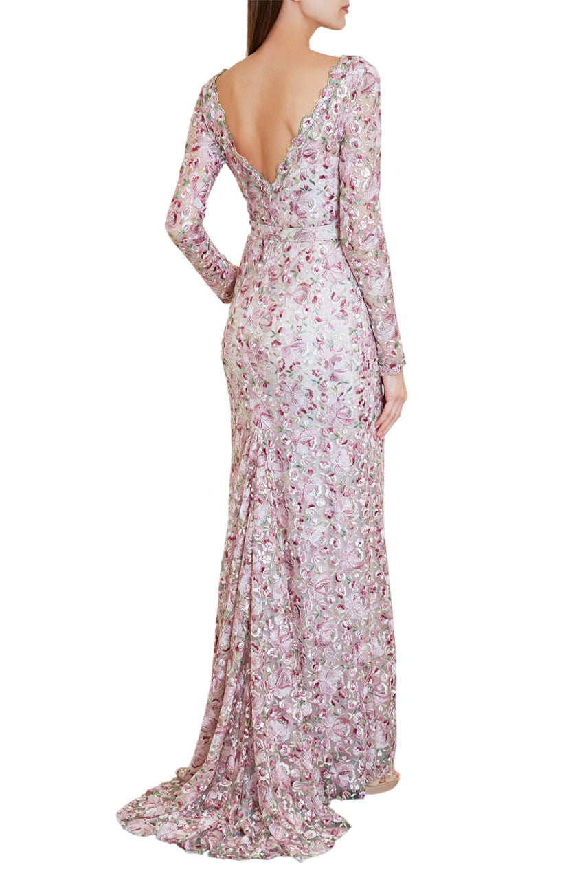 TULLE EMBROIDERED SHEATH MAXI DRESS