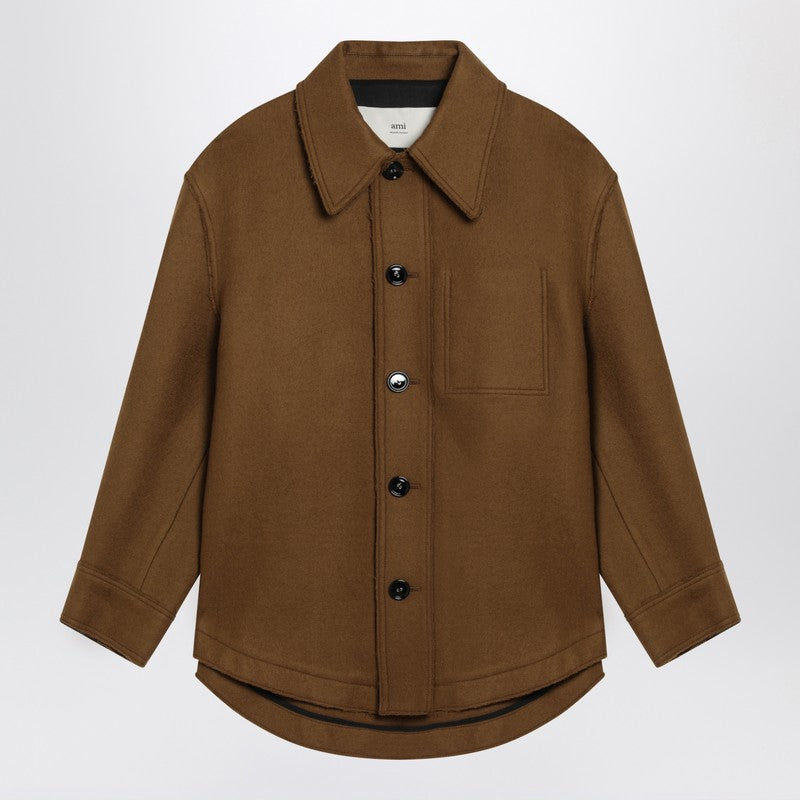 Hazelnut wool shirt with pockets