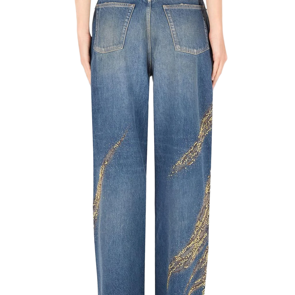 EMBELLISHED ZEBRA PATTERN JEANS
