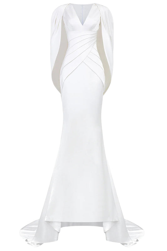 V-NECKLINE PLEATED MULLET SILK GOWN