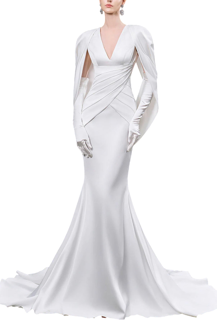 V-NECKLINE PLEATED MULLET SILK GOWN