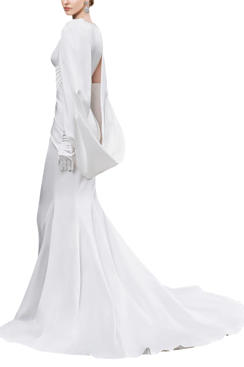 V-NECKLINE PLEATED MULLET SILK GOWN