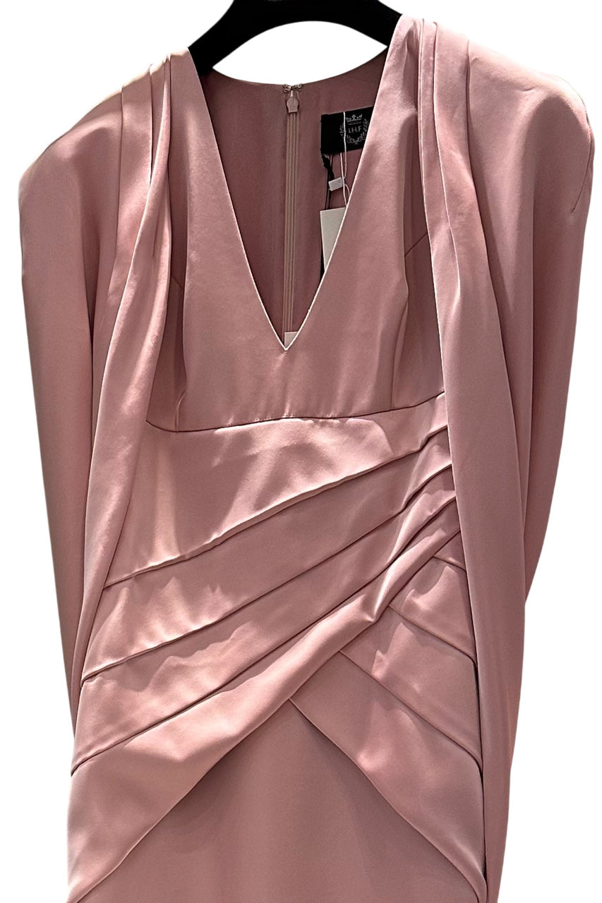 V-NECKLINE PLEATED MULLET SILK GOWN