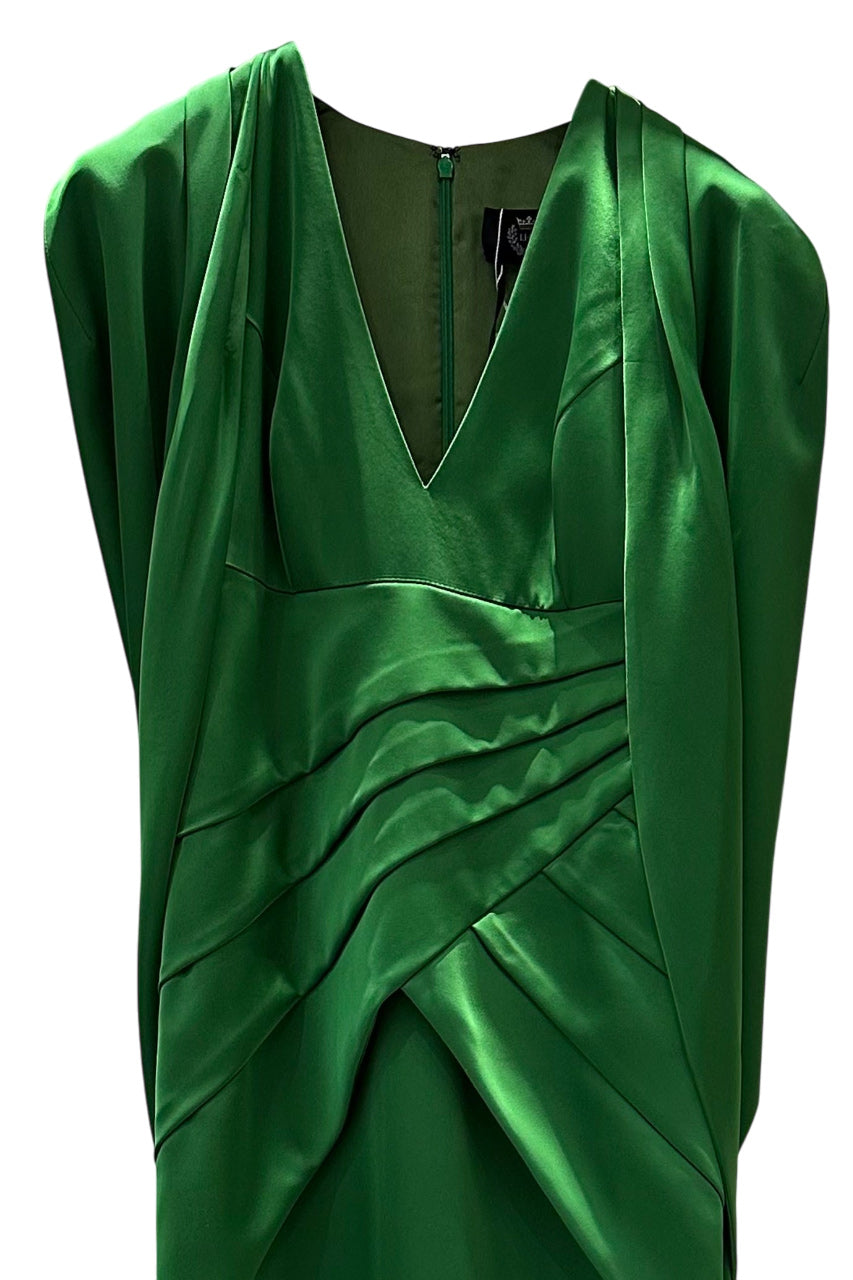 V-NECKLINE PLEATED MULLET SILK GOWN