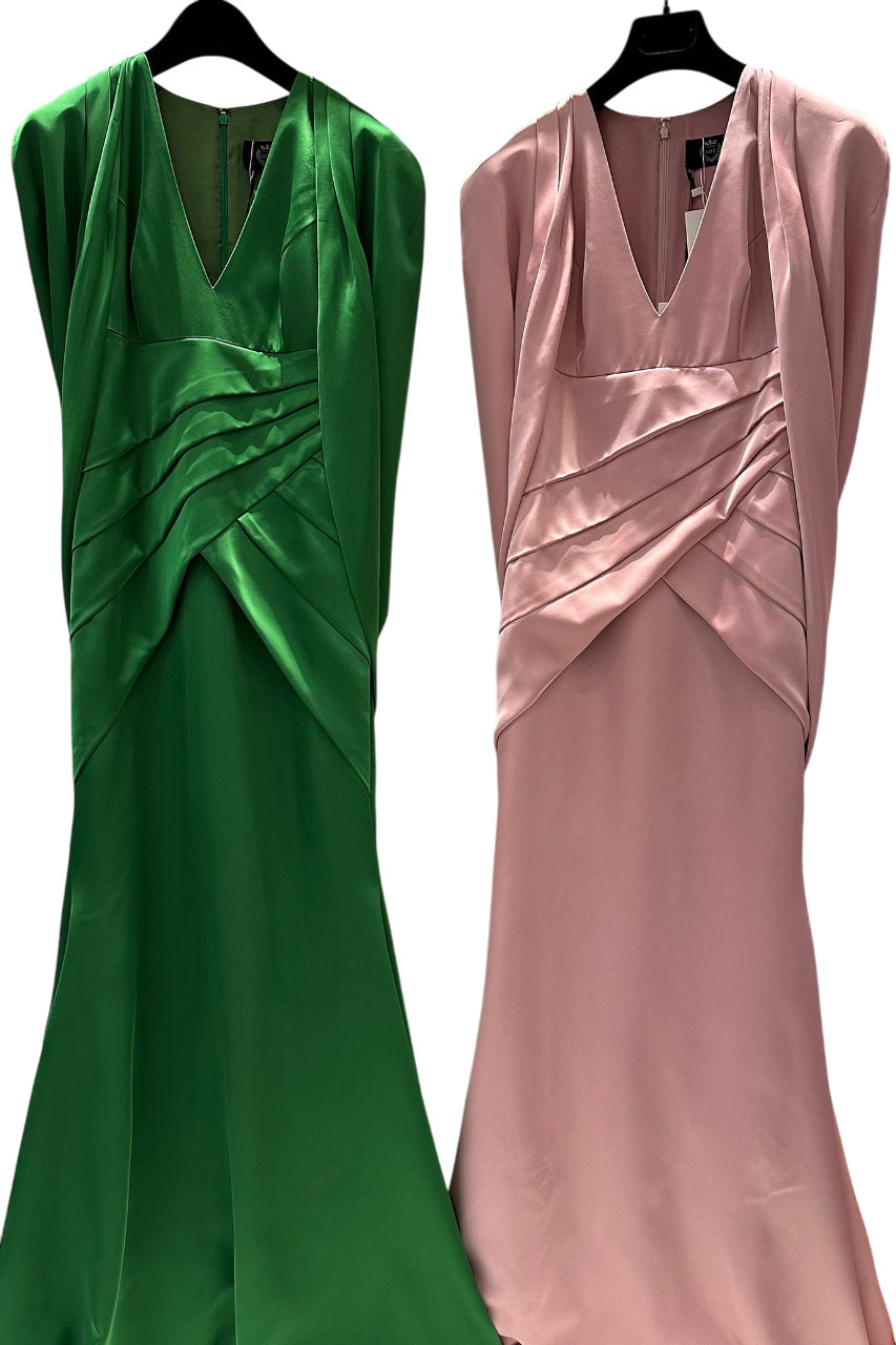 V-NECKLINE PLEATED MULLET SILK GOWN