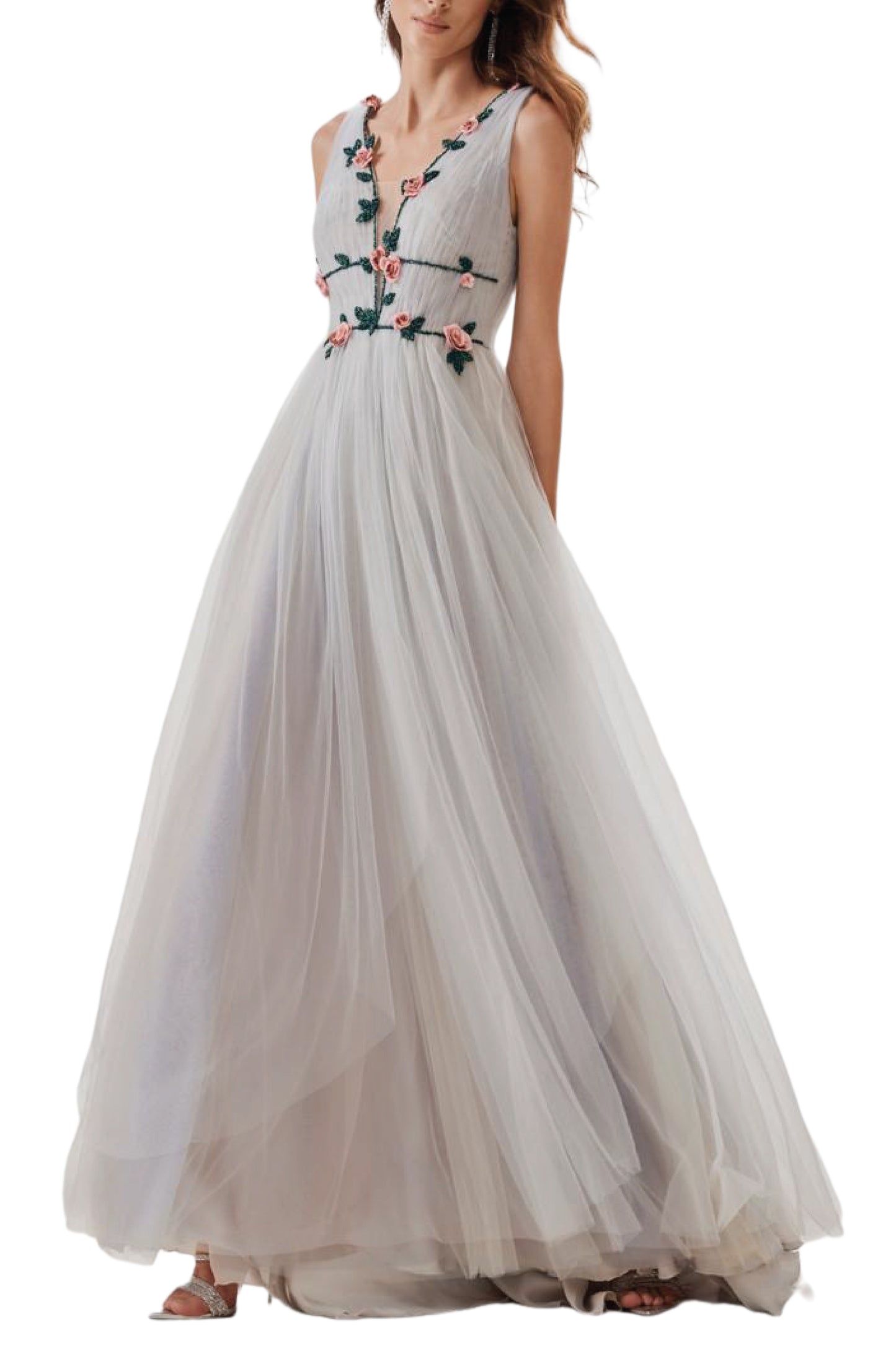 V-NECK FLOWERED GOWN