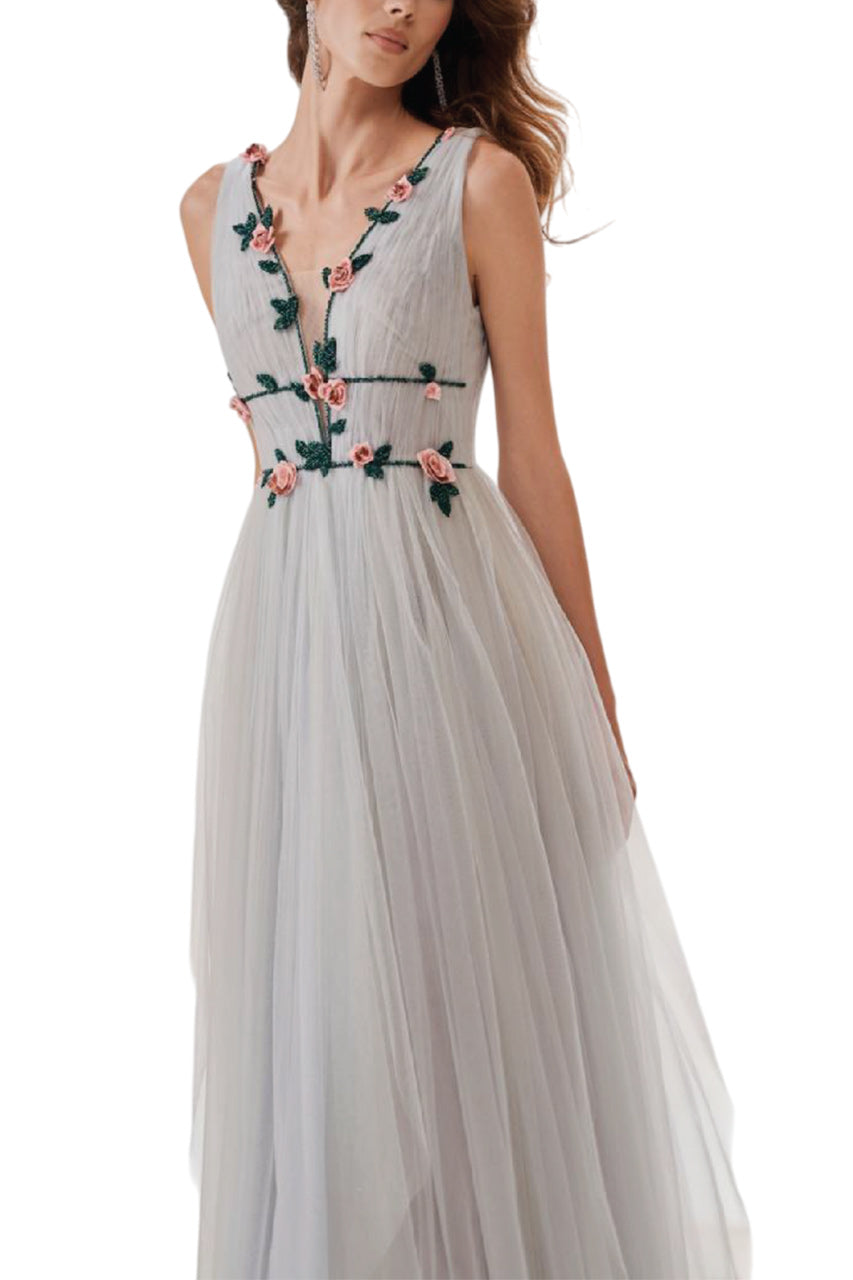V-NECK FLOWERED GOWN