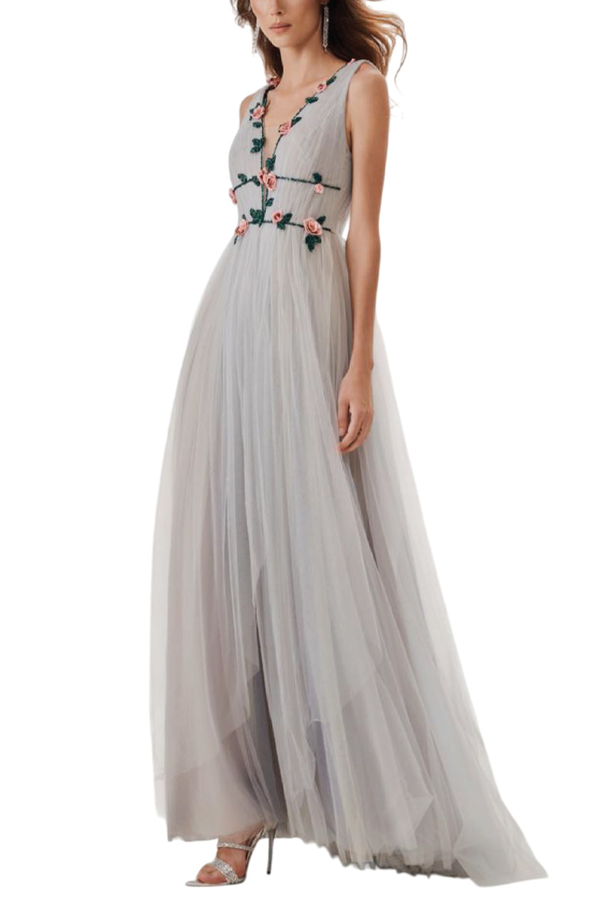 V-NECK FLOWERED GOWN